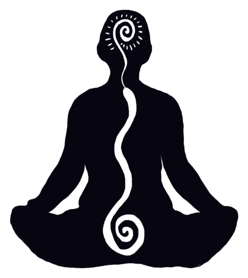 Illustration of a meditating figure with a radiant halo and third-eye spiral, symbolizing Soul Light Yoga's roots